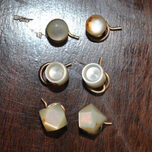 Set of 3 Antique Pairs of Coil Back Pearl Shell Lace Pins